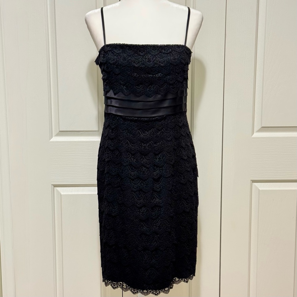 Vintage Anne Klein NY Black Lace Silk Waist Cocktail Dress Size 10